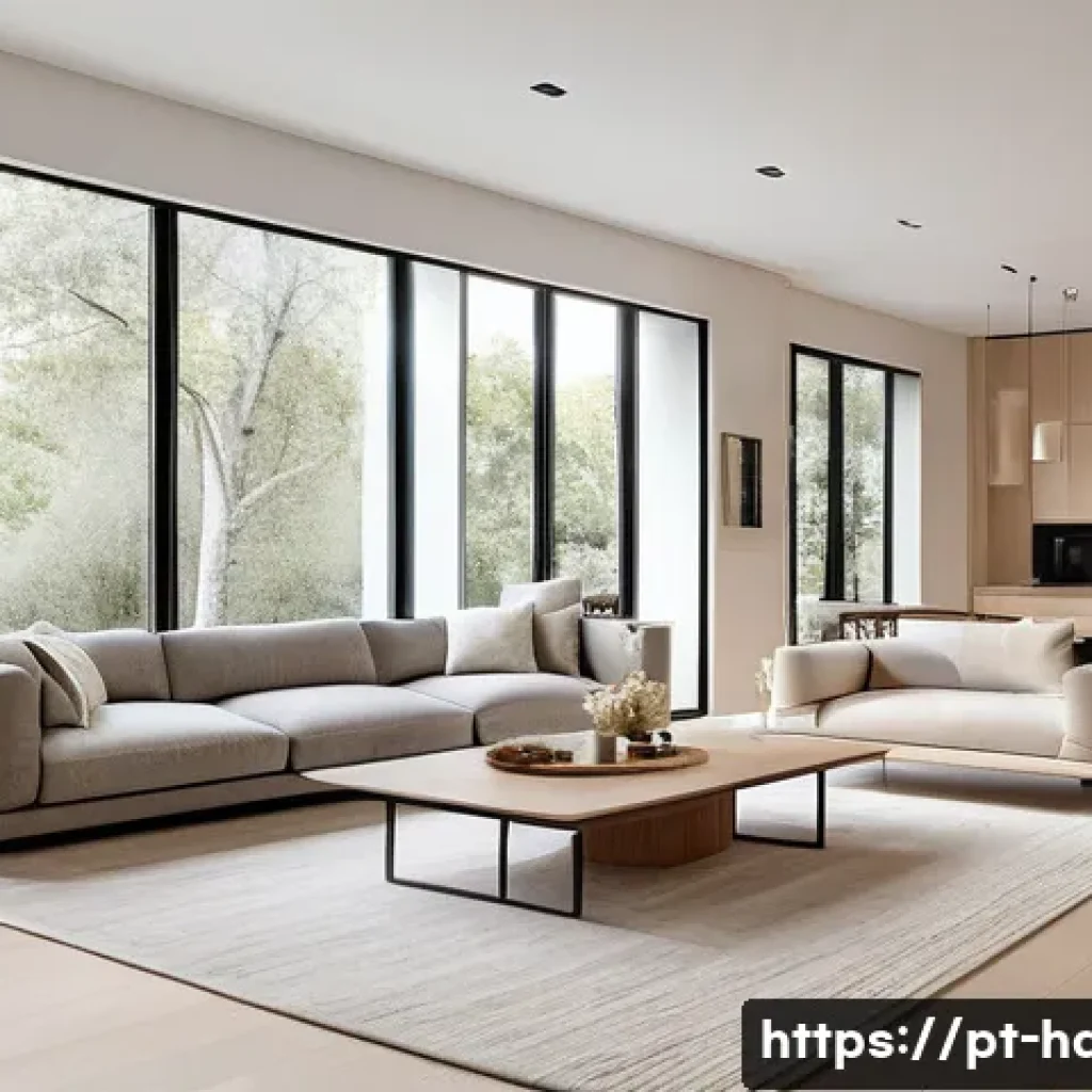 홈디자인 스타일별 사례 분석 - A modern living room featuring an open-concept design that integrates the kitchen, dining, and loung...