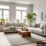 Home 19 홈디자인 실무 교육 프로그램 추천 - A cozy and stylish living room interior blending minimalism with personal touches, featuring a clean...